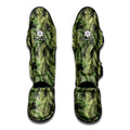 Green Tropical Palm Leaf Pattern Print Muay Thai Shin Guards