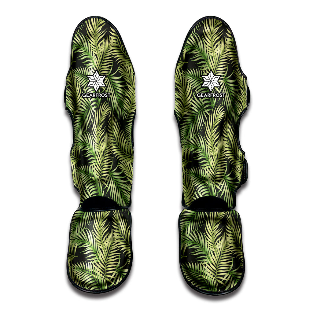 Green Tropical Palm Leaf Pattern Print Muay Thai Shin Guard