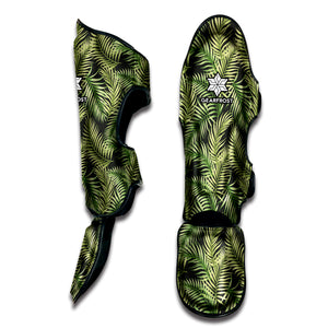 Green Tropical Palm Leaf Pattern Print Muay Thai Shin Guard