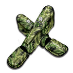 Green Tropical Palm Leaf Pattern Print Muay Thai Shin Guard