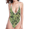 Green Tropical Palm Leaf Pattern Print One Piece High Cut Swimsuit