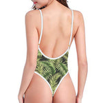 Green Tropical Palm Leaf Pattern Print One Piece High Cut Swimsuit