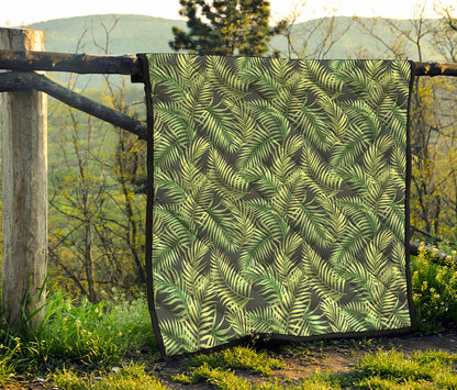 Green Tropical Palm Leaf Pattern Print Quilt