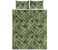Green Tropical Palm Leaf Pattern Print Quilt Bed Set