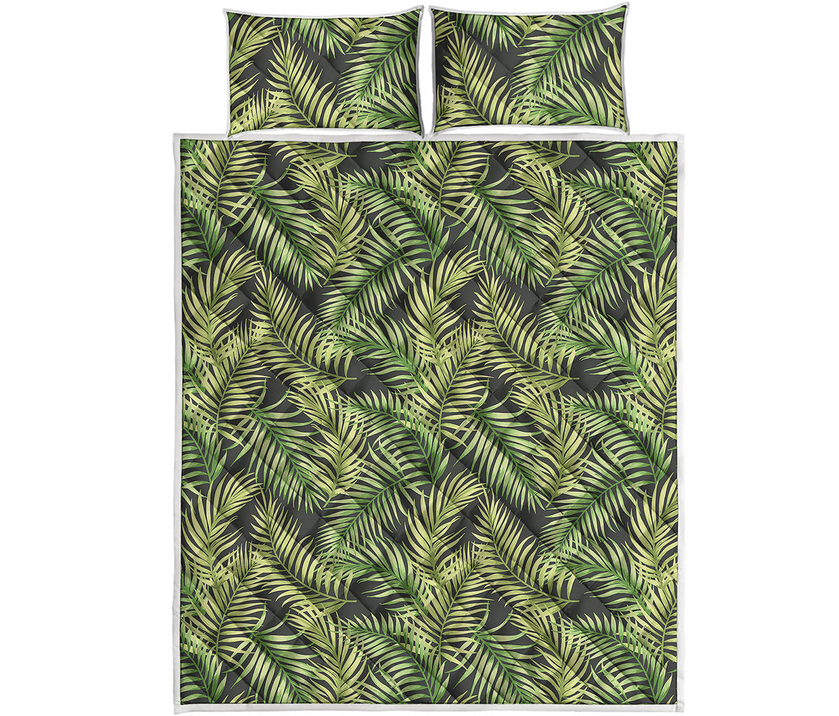 Green Tropical Palm Leaf Pattern Print Quilt Bed Set