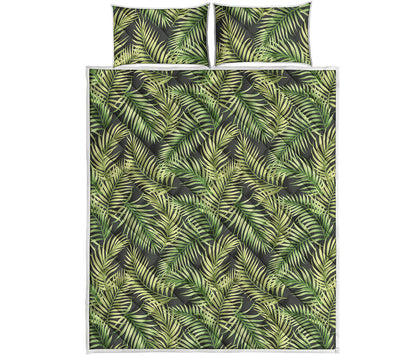 Green Tropical Palm Leaf Pattern Print Quilt Bed Set
