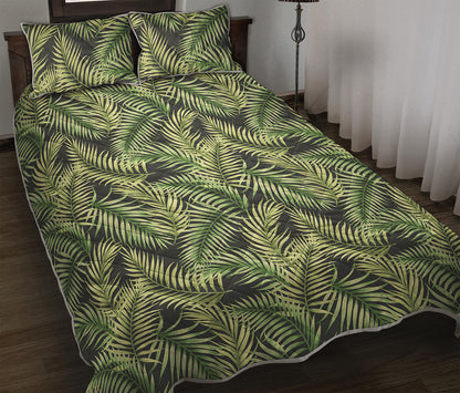 Green Tropical Palm Leaf Pattern Print Quilt Bed Set