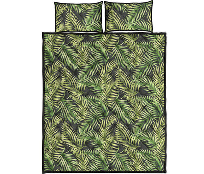 Green Tropical Palm Leaf Pattern Print Quilt Bed Set
