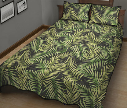 Green Tropical Palm Leaf Pattern Print Quilt Bed Set