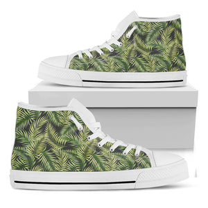 Green Tropical Palm Leaf Pattern Print White High Top Shoes