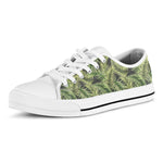 Green Tropical Palm Leaf Pattern Print White Low Top Shoes