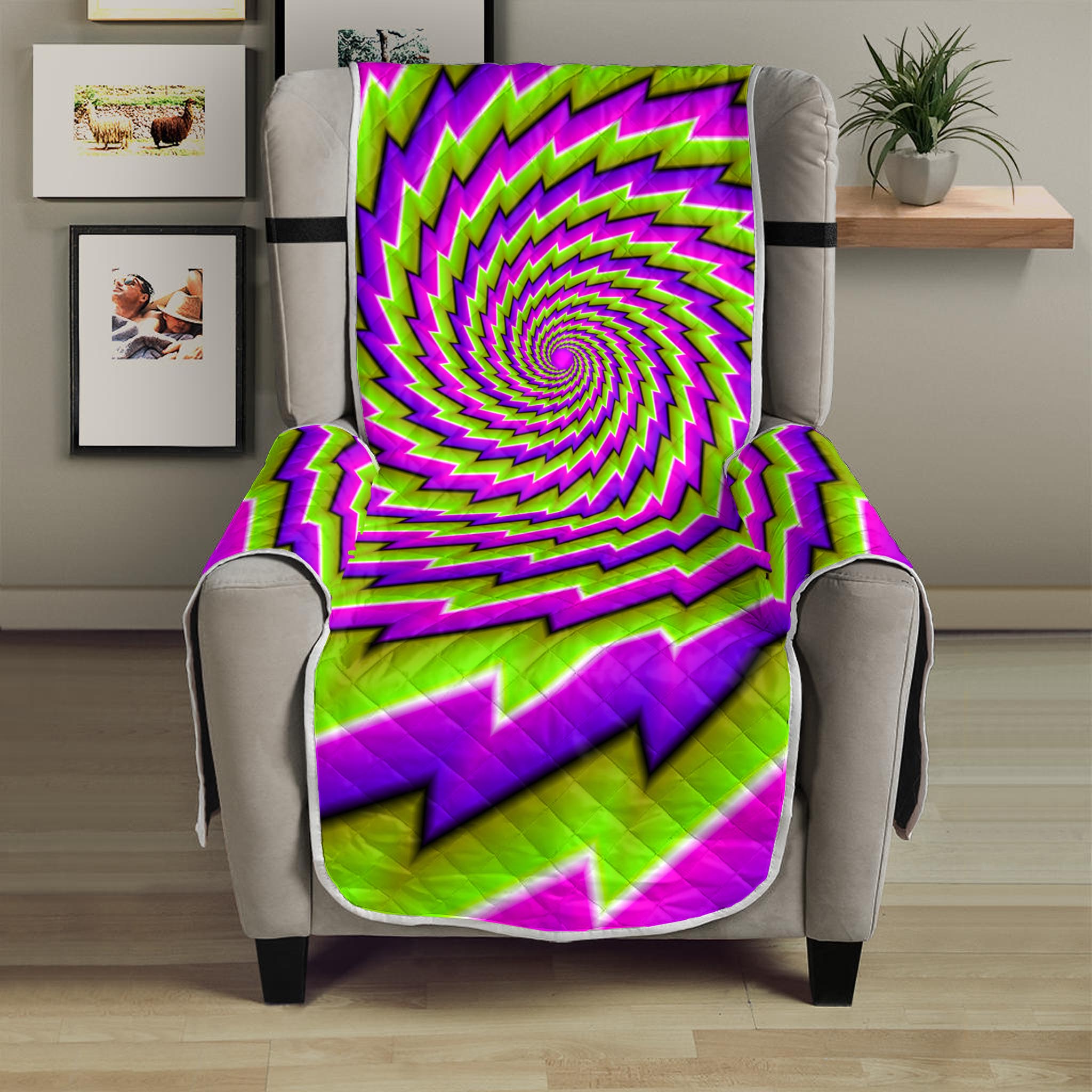 Green Twisted Moving Optical Illusion Armchair Protector