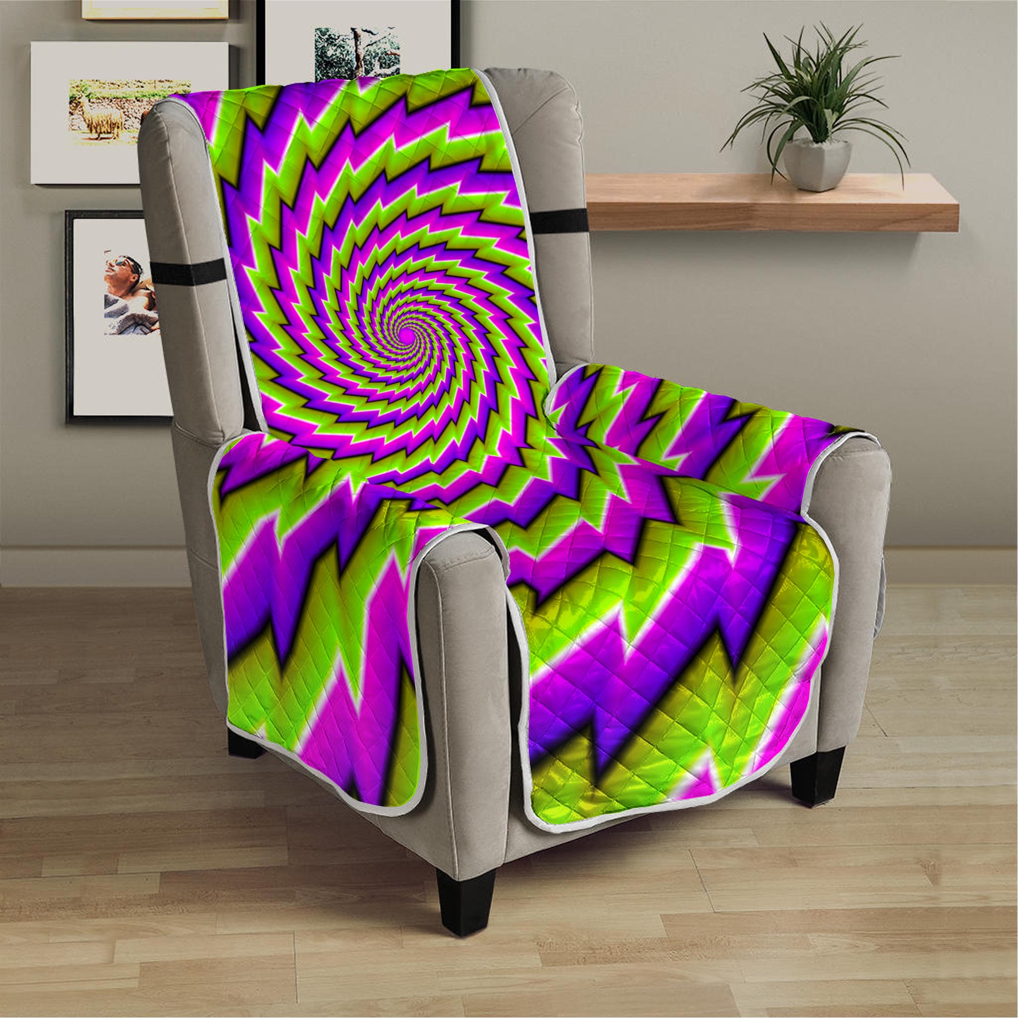 Green Twisted Moving Optical Illusion Armchair Protector