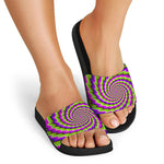 Green Twisted Moving Optical Illusion Black Slide Sandals
