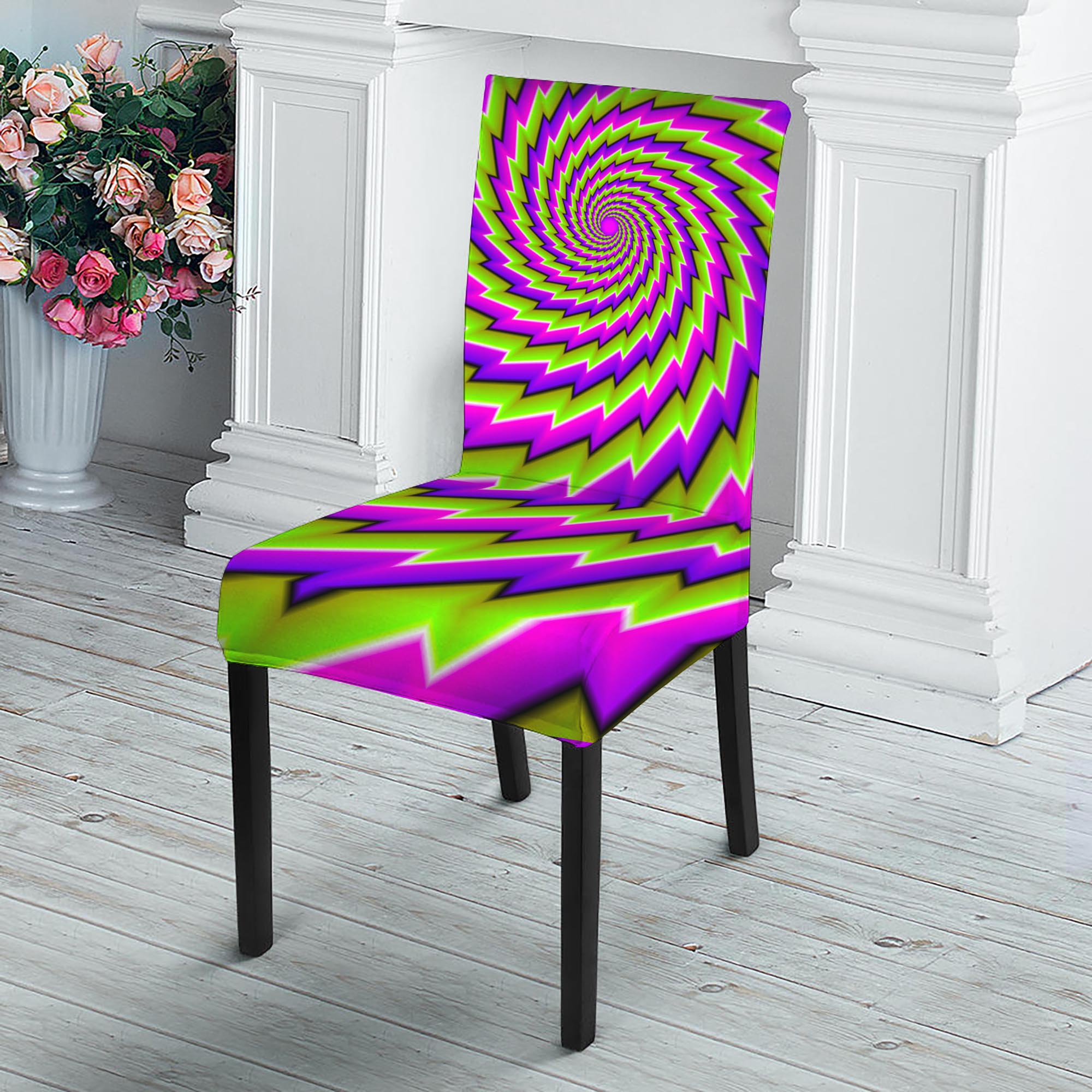 Green Twisted Moving Optical Illusion Dining Chair Slipcover