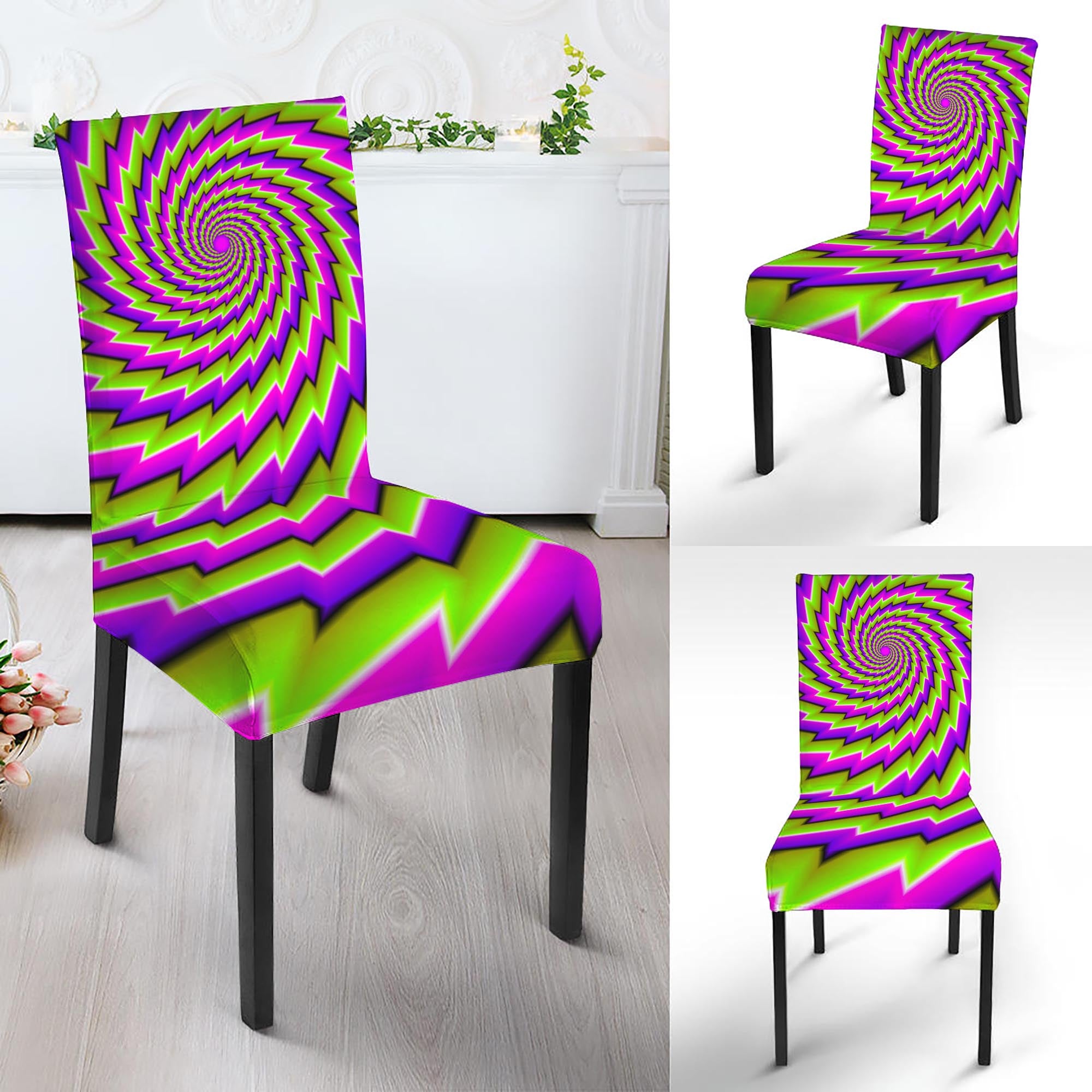 Green Twisted Moving Optical Illusion Dining Chair Slipcover