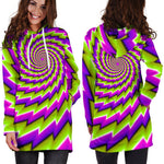 Green Twisted Moving Optical Illusion Hoodie Dress GearFrost