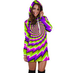 Green Twisted Moving Optical Illusion Hoodie Dress GearFrost