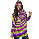 Green Twisted Moving Optical Illusion Hoodie Dress GearFrost