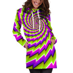 Green Twisted Moving Optical Illusion Hoodie Dress GearFrost