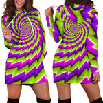 Green Twisted Moving Optical Illusion Hoodie Dress GearFrost