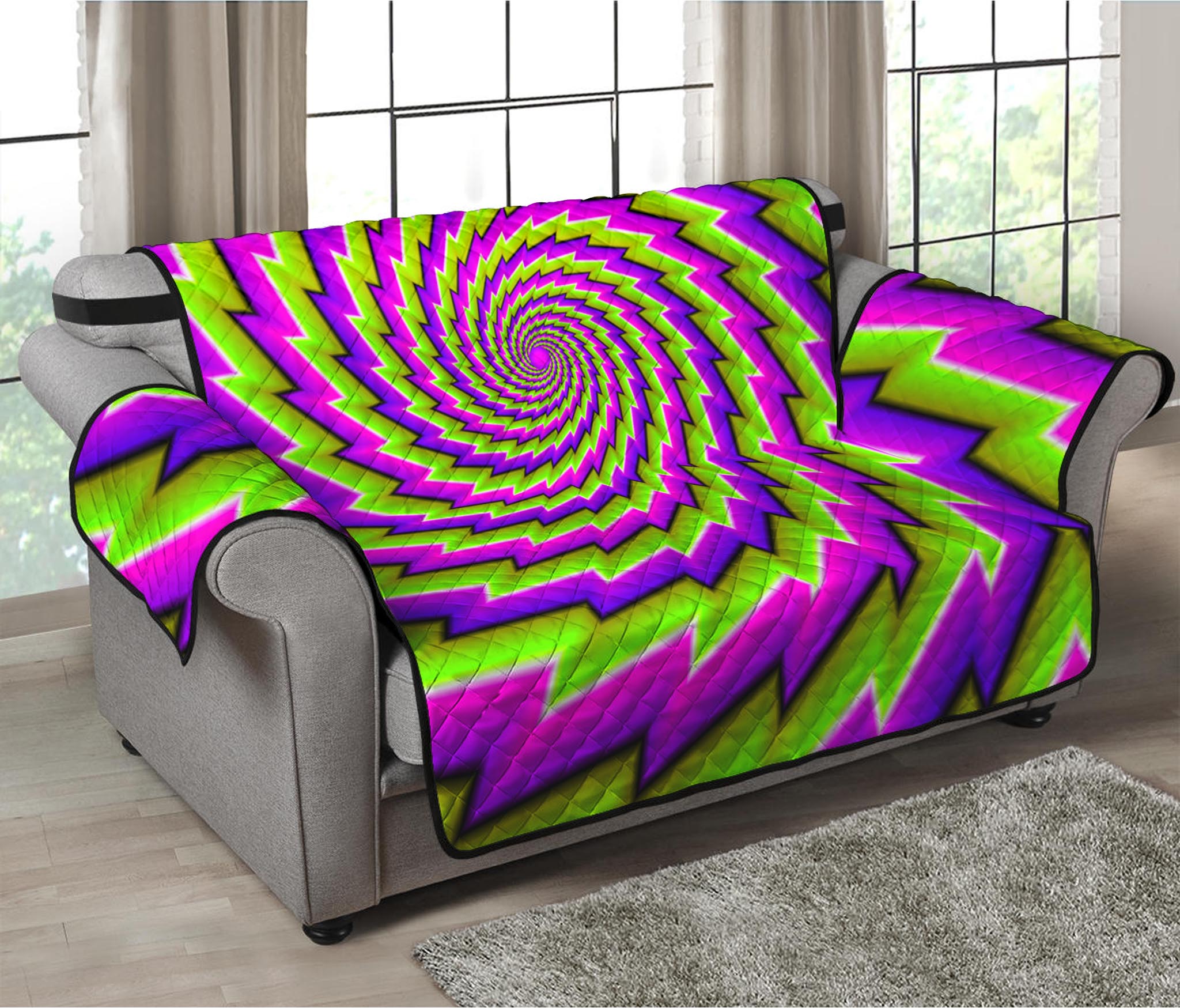 Green Twisted Moving Optical Illusion Loveseat Protector