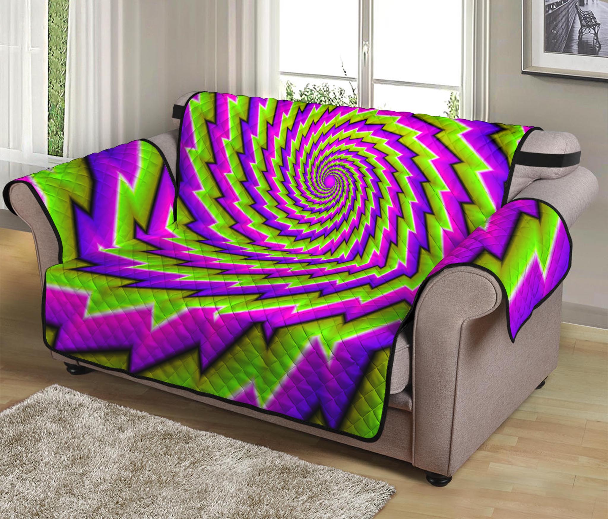 Green Twisted Moving Optical Illusion Loveseat Protector