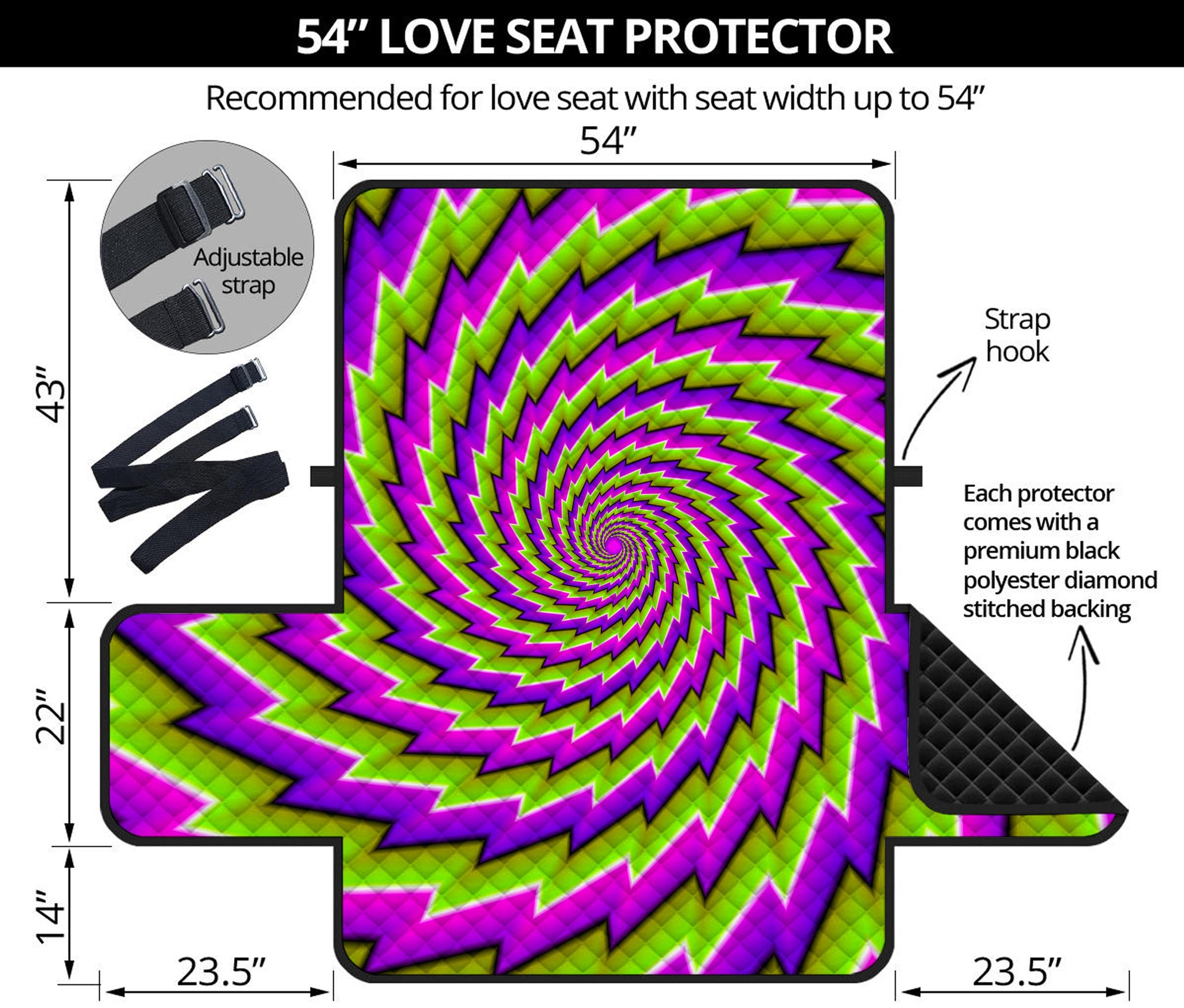 Green Twisted Moving Optical Illusion Loveseat Protector