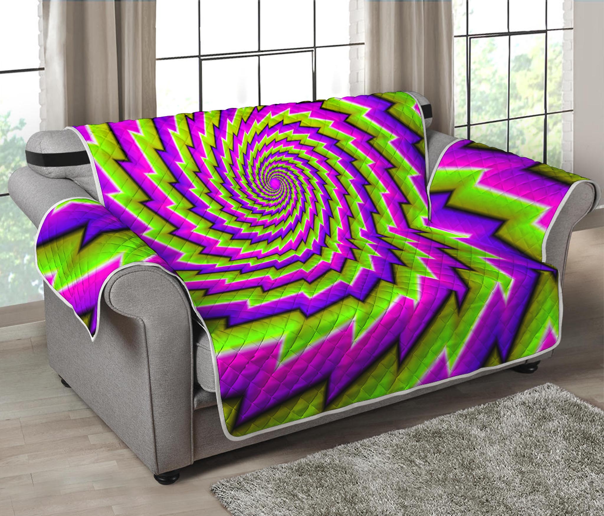 Green Twisted Moving Optical Illusion Loveseat Protector