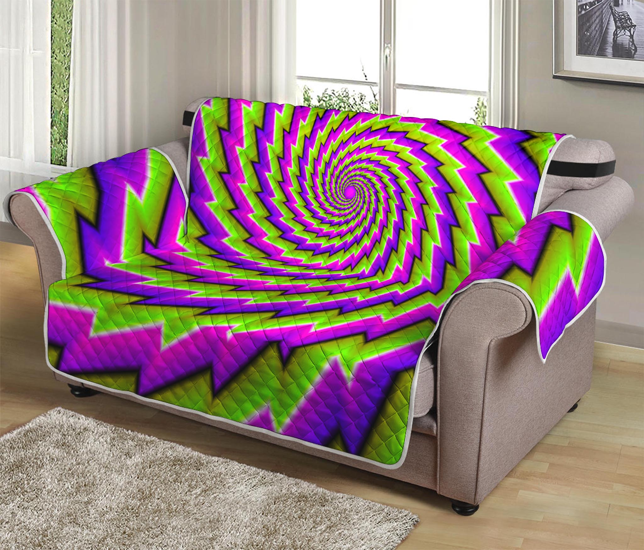 Green Twisted Moving Optical Illusion Loveseat Protector