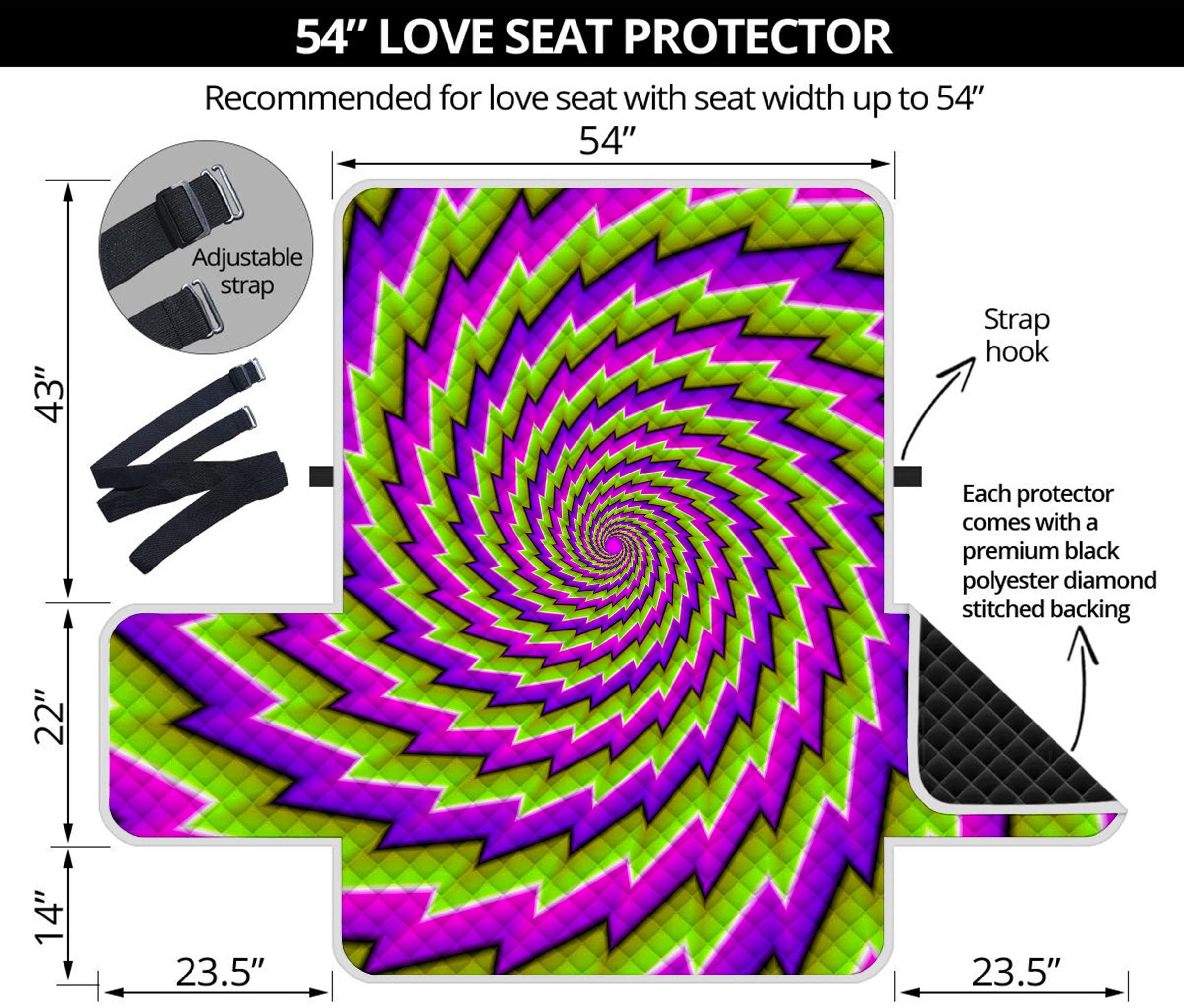 Green Twisted Moving Optical Illusion Loveseat Protector