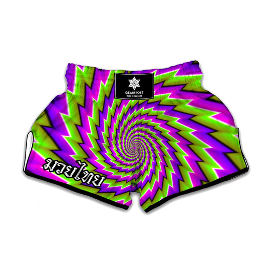 Green Twisted Moving Optical Illusion Muay Thai Boxing Shorts