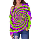Green Twisted Moving Optical Illusion Off Shoulder Sweatshirt GearFrost