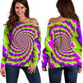 Green Twisted Moving Optical Illusion Off The Shoulder Sweatshirt