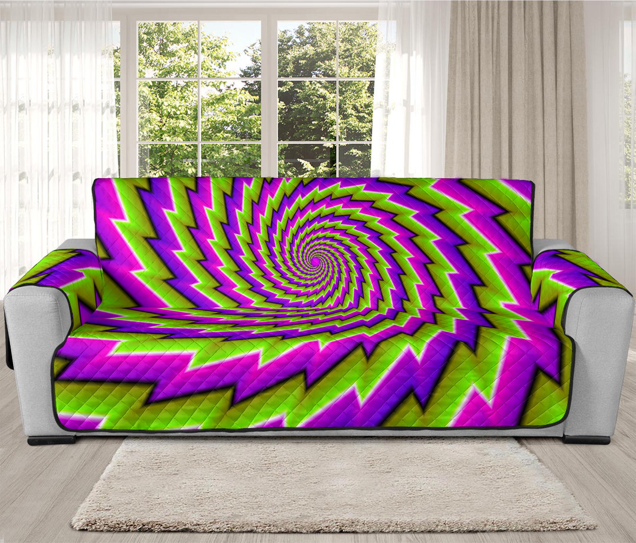 Green Twisted Moving Optical Illusion Oversized Sofa Protector