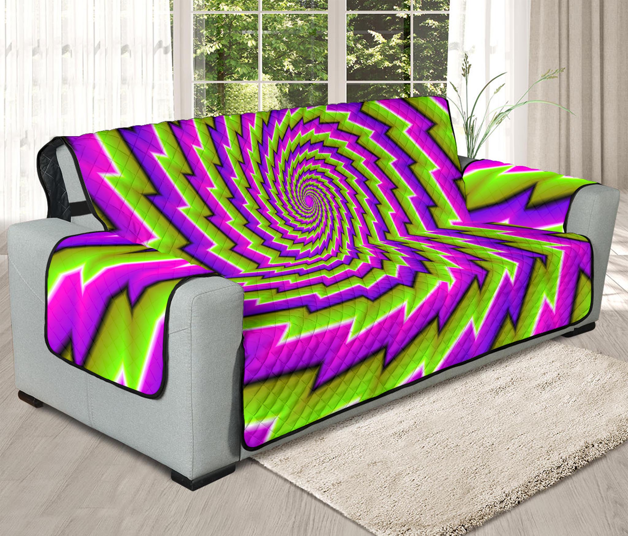 Green Twisted Moving Optical Illusion Oversized Sofa Protector