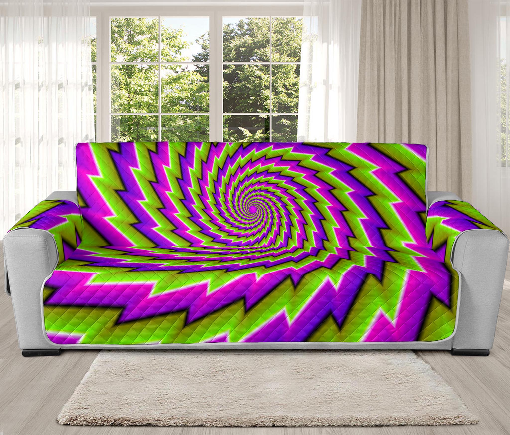 Green Twisted Moving Optical Illusion Oversized Sofa Protector