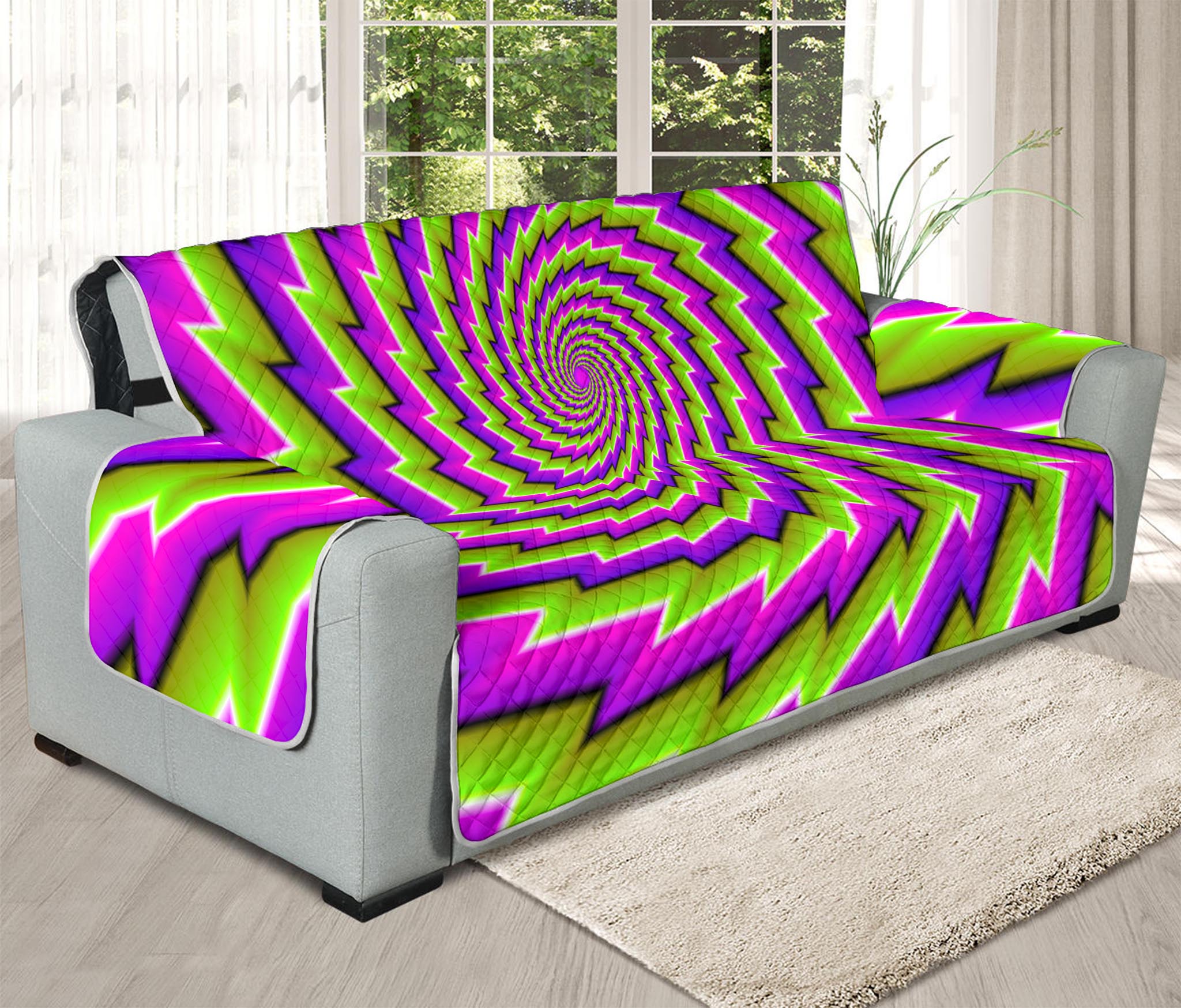 Green Twisted Moving Optical Illusion Oversized Sofa Protector