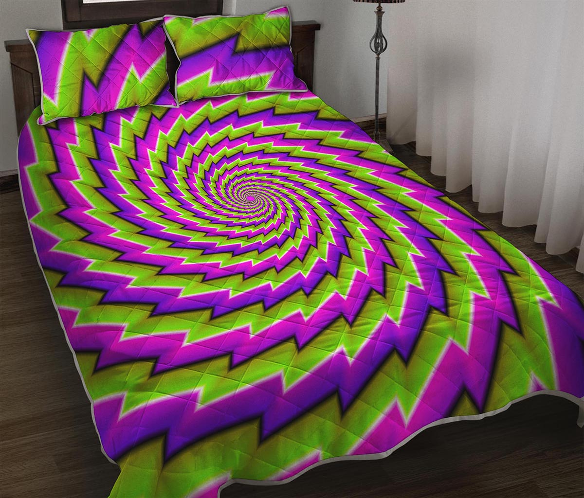 Green Twisted Moving Optical Illusion Quilt Bed Set