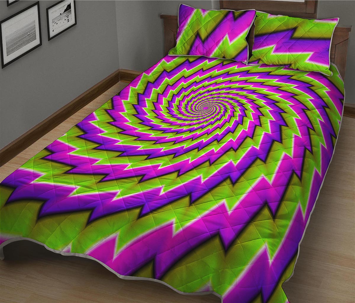 Green Twisted Moving Optical Illusion Quilt Bed Set