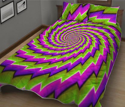 Green Twisted Moving Optical Illusion Quilt Bed Set