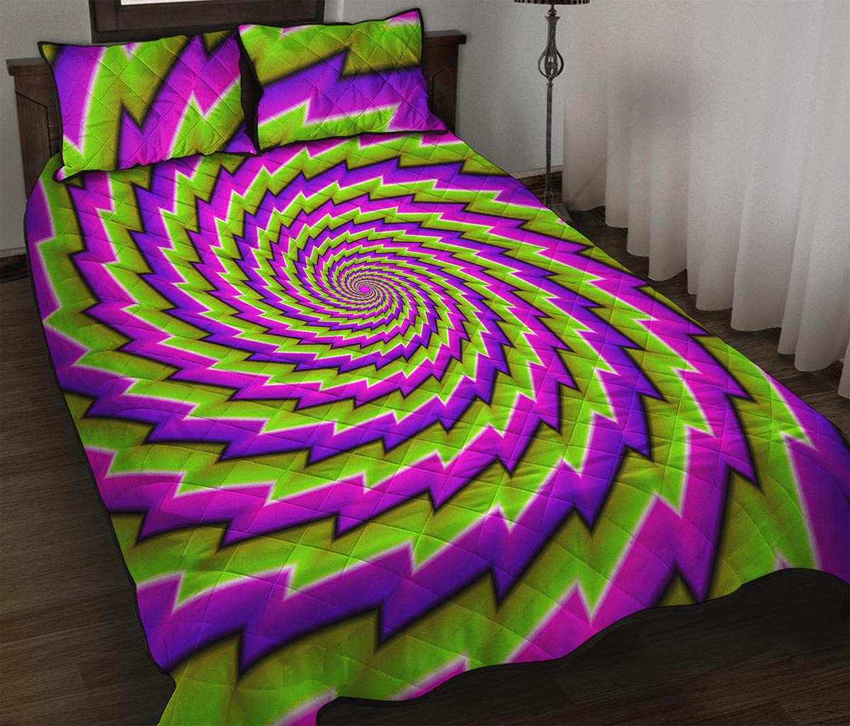 Green Twisted Moving Optical Illusion Quilt Bed Set