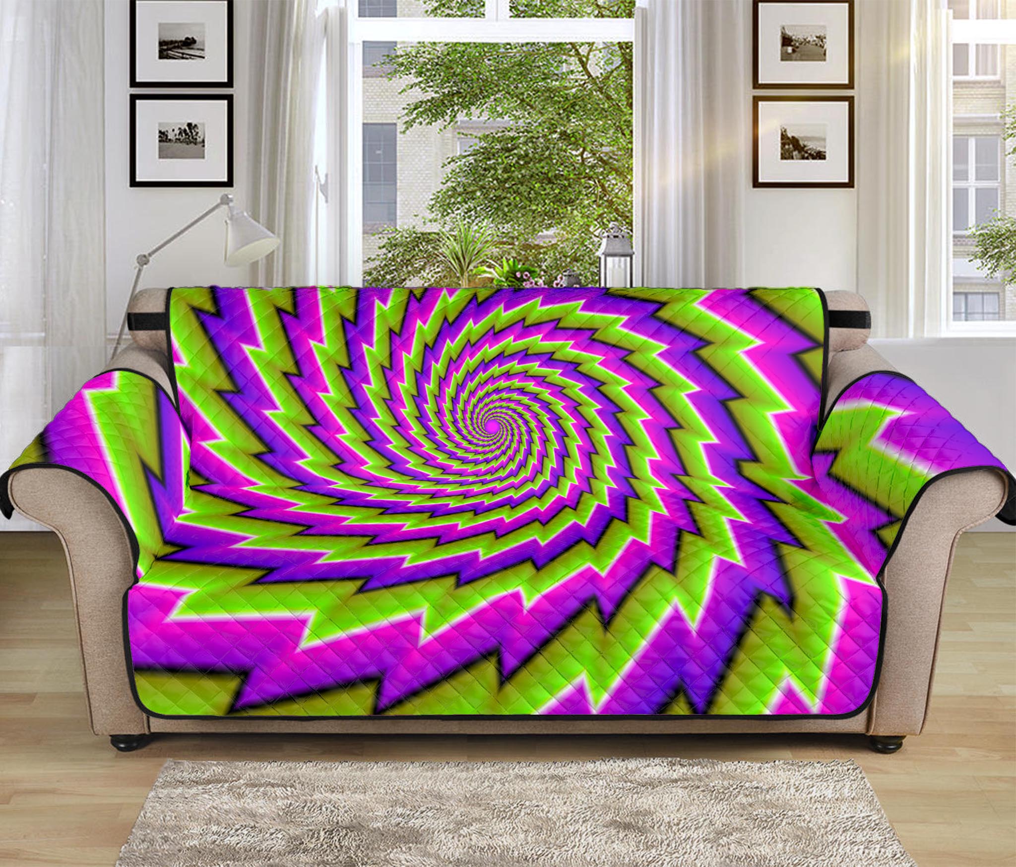 Green Twisted Moving Optical Illusion Sofa Protector