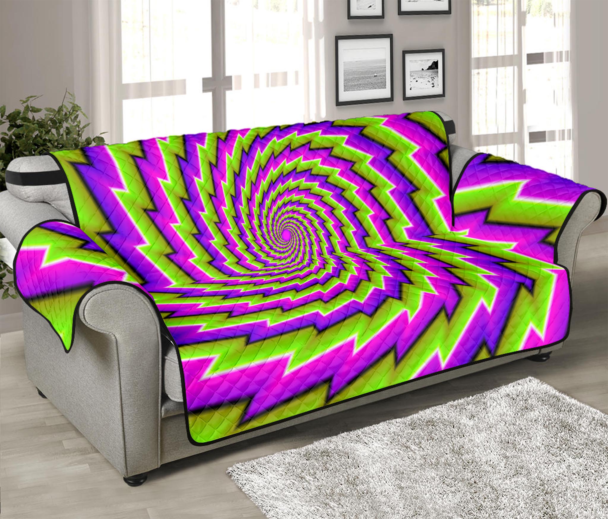 Green Twisted Moving Optical Illusion Sofa Protector