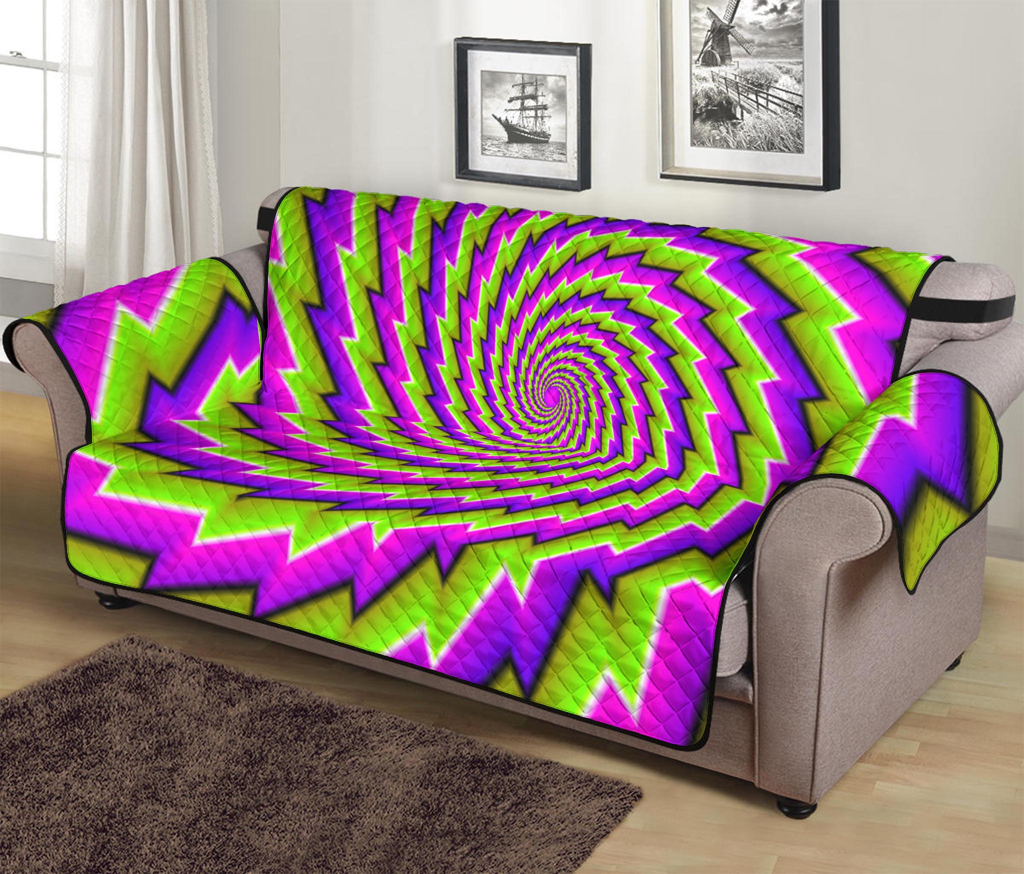 Green Twisted Moving Optical Illusion Sofa Protector