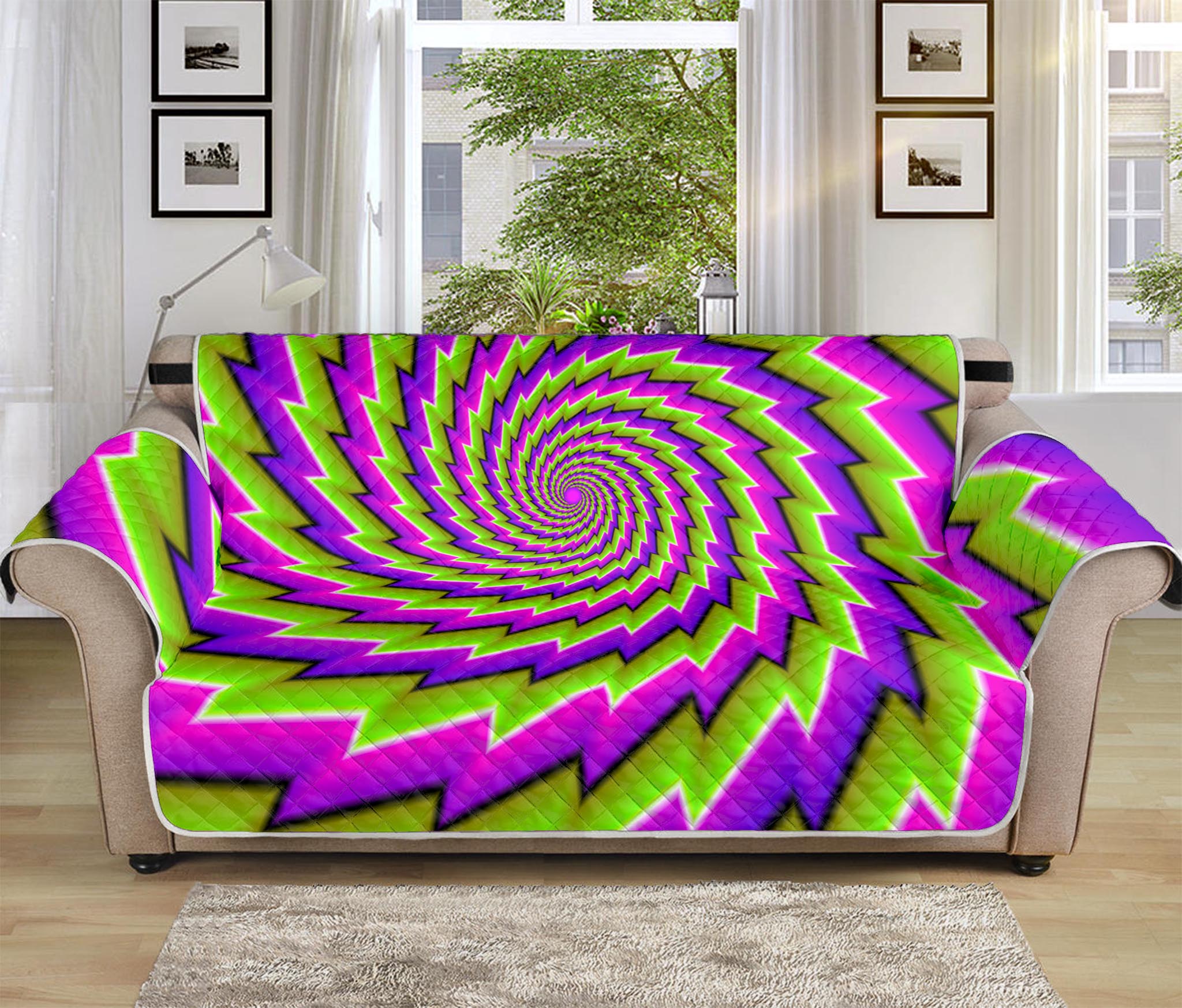 Green Twisted Moving Optical Illusion Sofa Protector