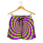 Green Twisted Moving Optical Illusion Women's Shorts