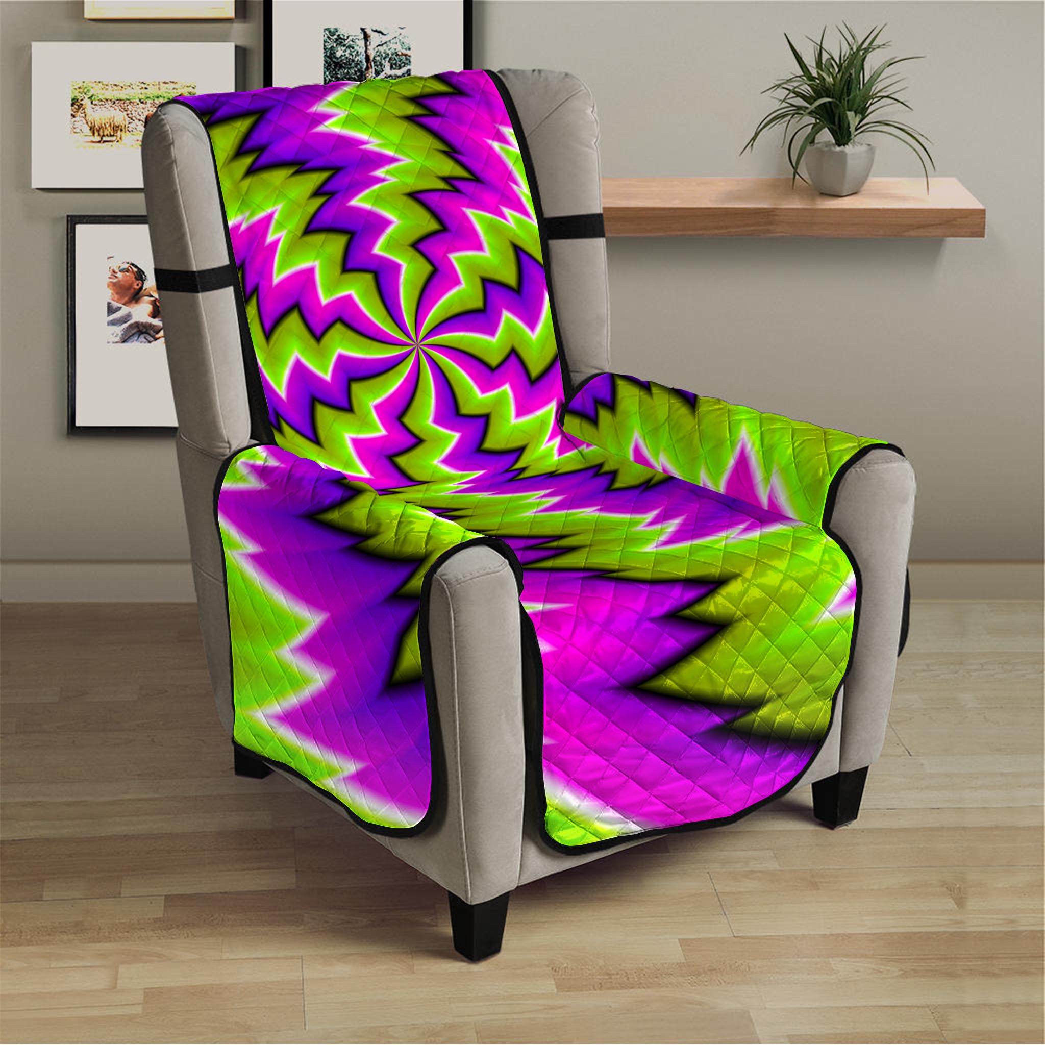 Green Vortex Moving Optical Illusion Armchair Protector