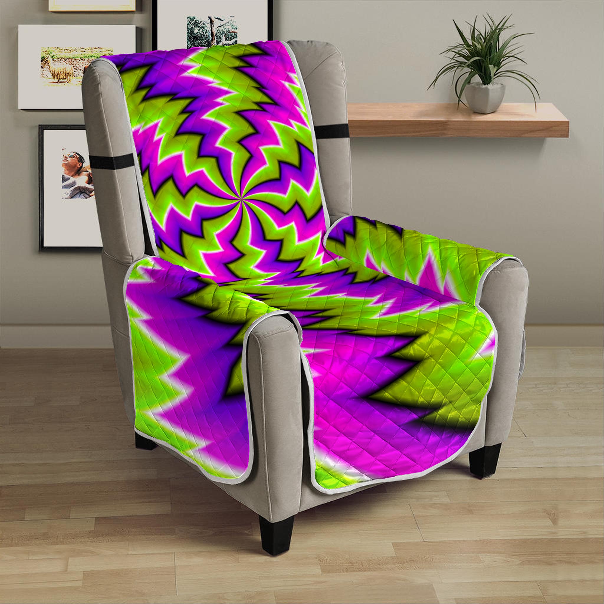 Green Vortex Moving Optical Illusion Armchair Protector