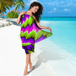 Green Vortex Moving Optical Illusion Beach Sarong Wrap